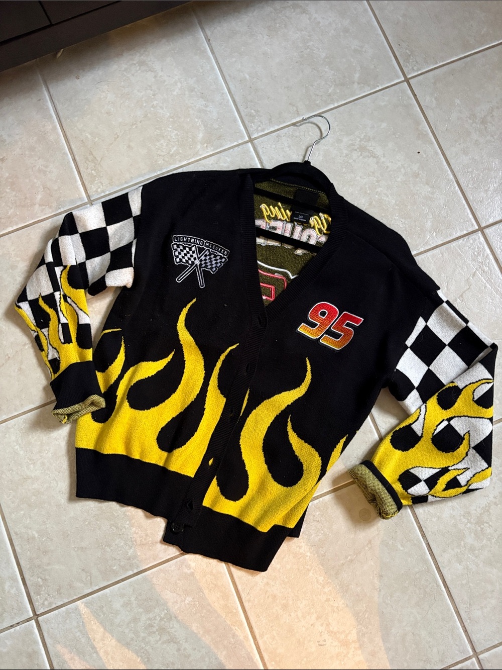 Black & Yellow Flame Racing Cardigan Sweater - Women's